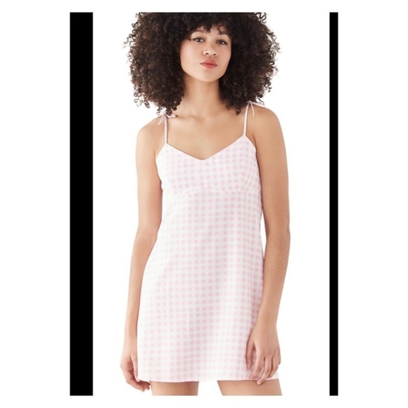NWT SOKIE COLLECTIVE x Shopbop Tie Strap Gingham Mini Dress Pink White Large - Picture 8 of 14